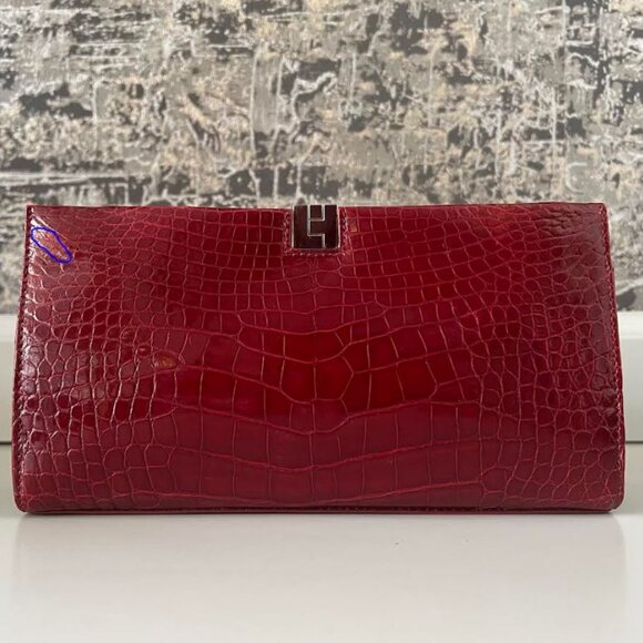 $4K LAMBERTSON TRUEX of TIFFANY & Co. GLOSSY RED ALLIGATOR CLUTCH - Picture 2 of 10